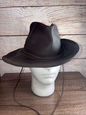 Vtg Henschel Hat Company Mountaineer Western Leather Aussie Hat Men 22”
